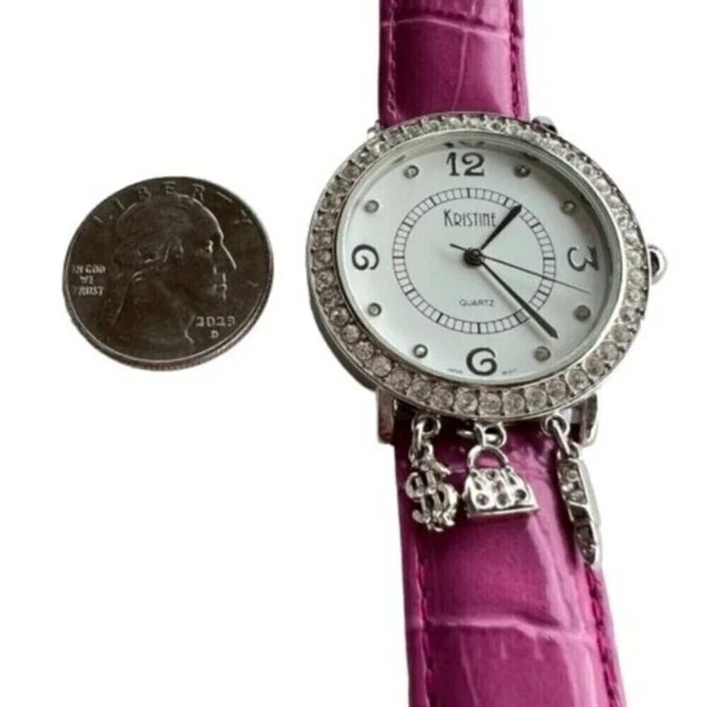 Kristine Women's Quartz Wrist Watch Rhinestone/Charms Pink Japan Movement 7.5 in